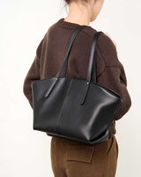 Womens black  cowhide Minimalist Tote Bag 