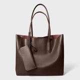 coffee Genuine Leather Minimalist Tote Bag