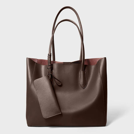 coffee Genuine Leather Minimalist Tote Bag