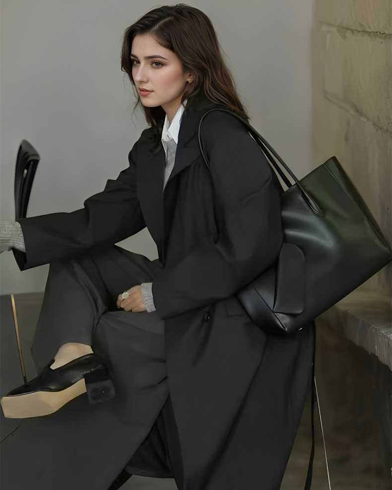 Women's black Genuine Leather Minimalist Tote Bag