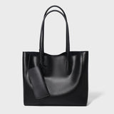 black Genuine Leather Minimalist Tote Bag