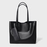 black Genuine Leather Minimalist Tote Bag