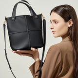Women black  Leather Bucket Bag 