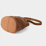 brown Genuine Leather Panel Stitch Bucket Bag bottom