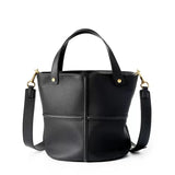 black  Genuine Leather Panel Stitch Bucket Bag