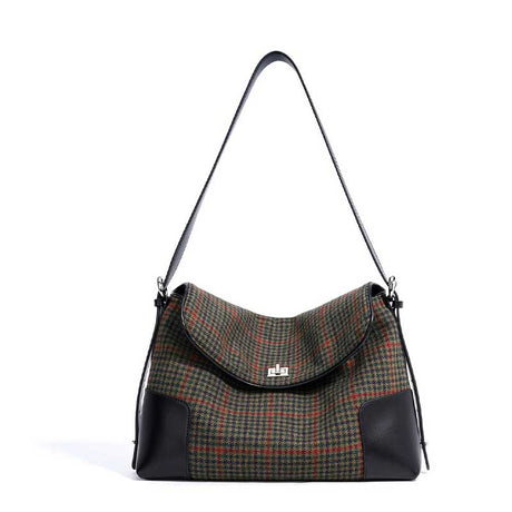 black Genuine Leather Patchwork Houndstooth Bag