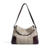 coffee Genuine Leather Patchwork Houndstooth Bag 