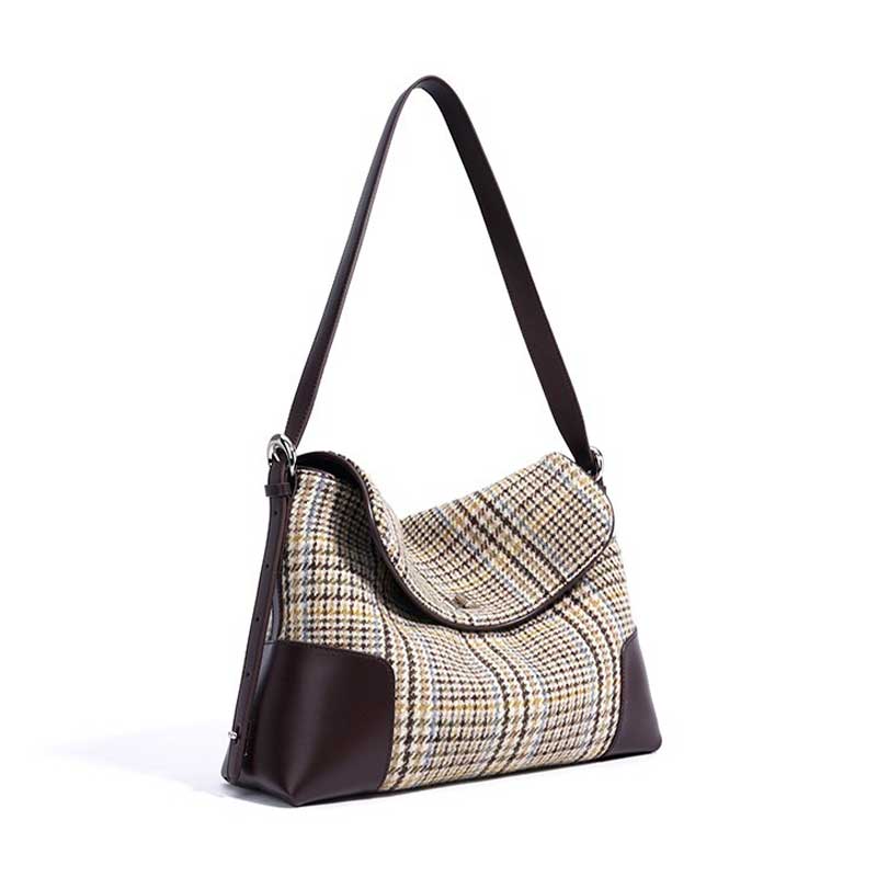 coffee Leather Patchwork houndstooth handbags