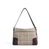 coffee Leather Patchwork Houndstooth Bag back view
