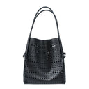 Women's black Genuine Leather Perforated Tote Bag