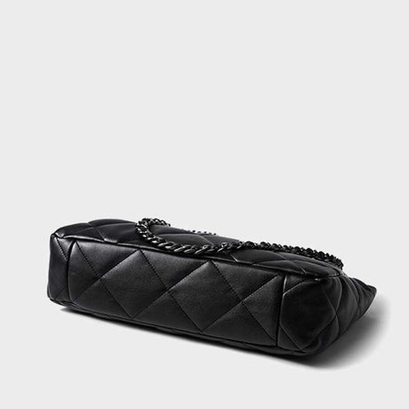 black Genuine Leather Quilted Chain Tote Bag bottom