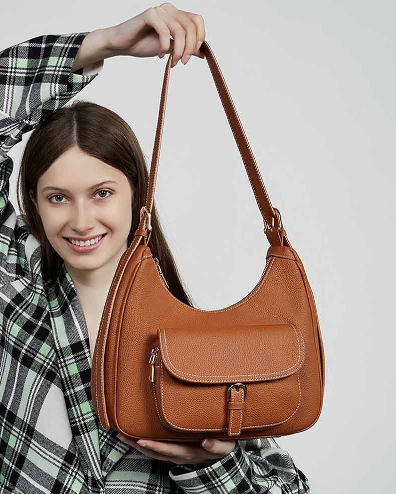 Women's Genuine Leather Shoulder Bag with Pocket | PRUSES