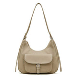 gray Genuine Leather Shoulder Bag with Pocke