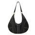 black Genuine Leather Slouchy Hobo Bag with Contrast Stitching