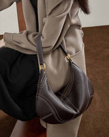 Women's coffee Leather Slouchy Hobo Bag with Contrast Stitching