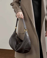 Women's coffee Genuine Leather Slouchy Hobo Bag with Contrast Stitching