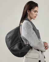 women black Genuine Leather Slouchy Hobo shoulder bag