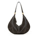 coffee Genuine Leather Slouchy Hobo Bag with Contrast Stitching