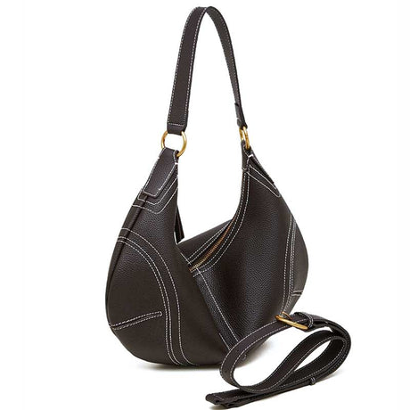 coffee leather hobo  handbag with gold accents 