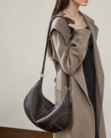 Women's coffee  Leather Slouchy Hobo shoulder bag