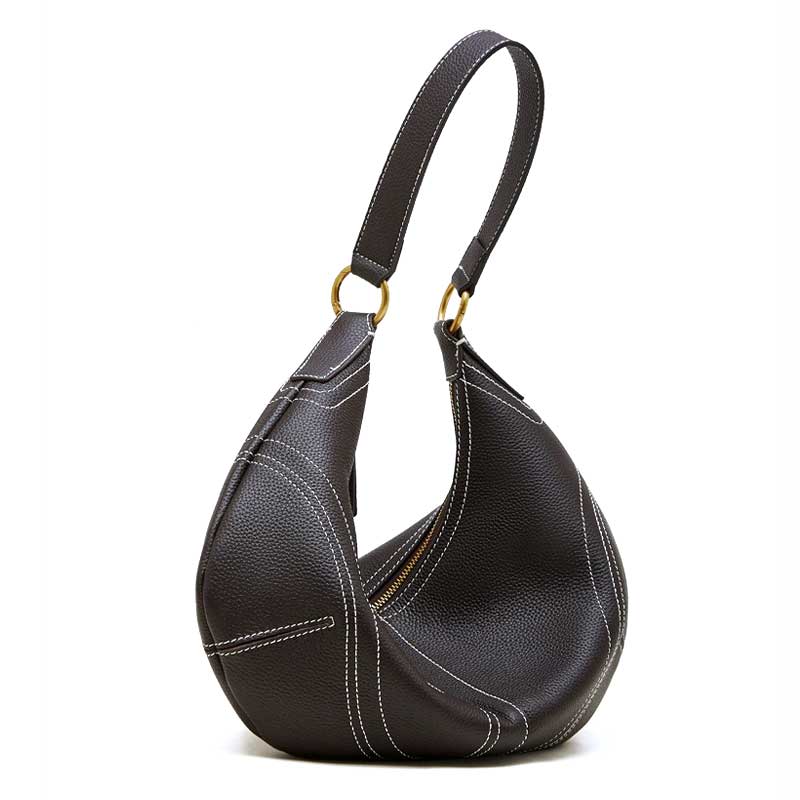 coffee Leather Slouchy Hobo Bag 