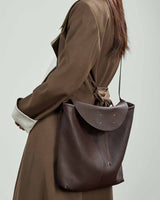 Women's coffee Leather Slouchy Hobo Shoulder Bag