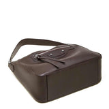 Genuine Leather coffee Slouchy Hobo Shoulder Bag bottom view