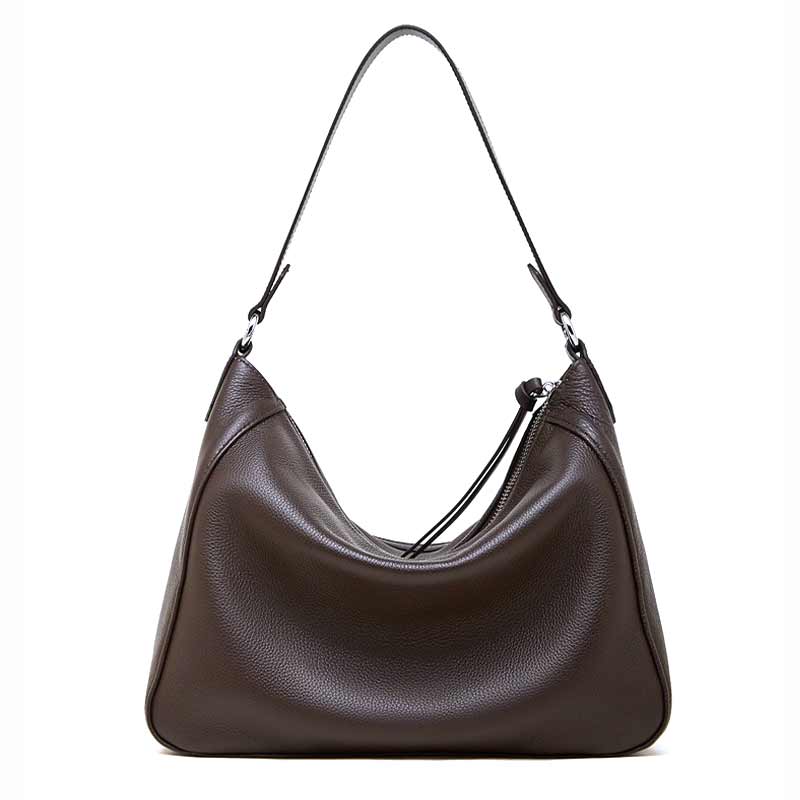 Genuine Leather coffee Slouchy Hobo Shoulder Bag back