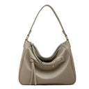 gray Genuine Leather Slouchy Hobo Shoulder Bag