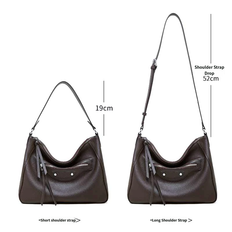 coffee handbag with measurements of shoulder strap lengths 