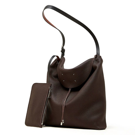 coffee Leather Slouchy Hobo Shoulder Bag
