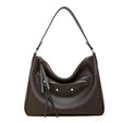 coffee Genuine Leather Slouchy Hobo Shoulder Bag