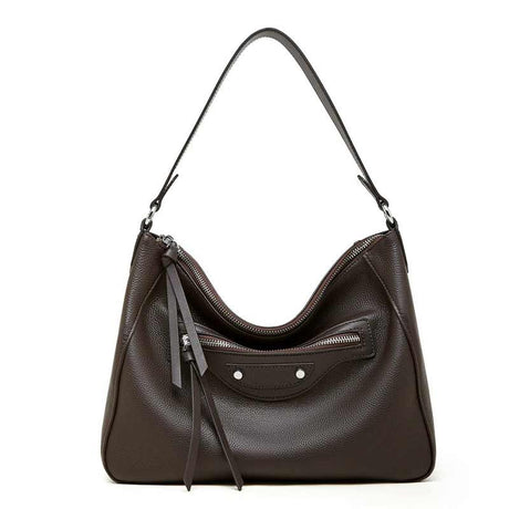 coffee Genuine Leather Slouchy Hobo Shoulder Bag