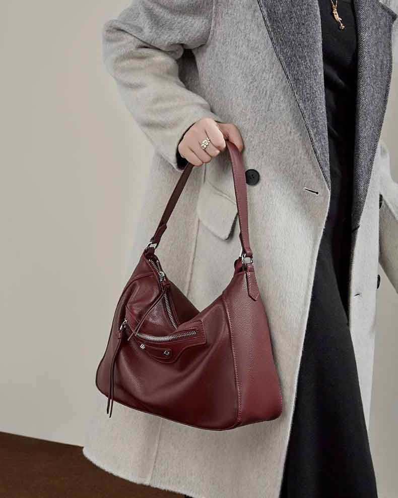 burgundy Genuine Leather Slouchy Hobo handbag