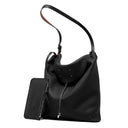 black Genuine Leather Slouchy Hobo Shoulder Bag 