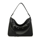 black  Genuine Leather Slouchy Hobo Shoulder Bag