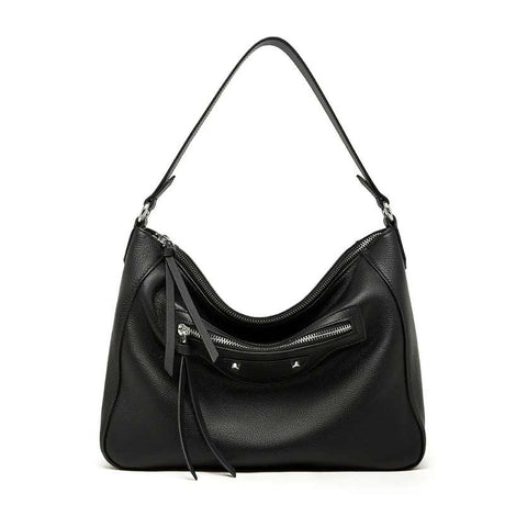 black  Genuine Leather Slouchy Hobo Shoulder Bag