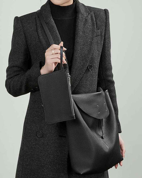 Women's black Genuine Leather Slouchy Hobo Shoulder Bag