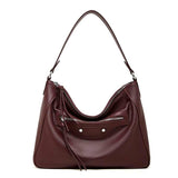 burgundy Genuine Leather Slouchy Hobo Shoulder Bag