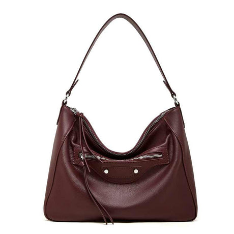 burgundy Genuine Leather Slouchy Hobo Shoulder Bag