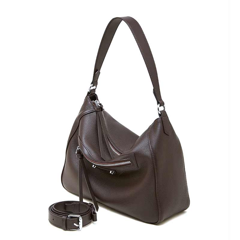 coffee  leather hobo handbag with a strap
