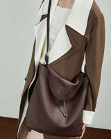 Women's coffee Genuine Leather Slouchy Hobo crossbody Bag