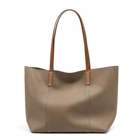 gray Genuine Leather Soft Minimalist Tote Bag 