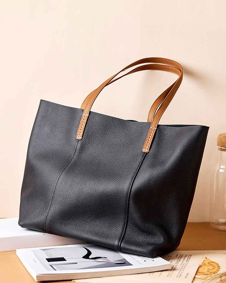  black Genuine Leather soft Tote Bag