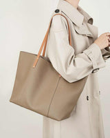 Women's gray Genuine Leather Minimalist Tote Bag 