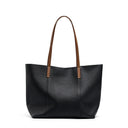 black Genuine Leather Soft Minimalist Tote Bag