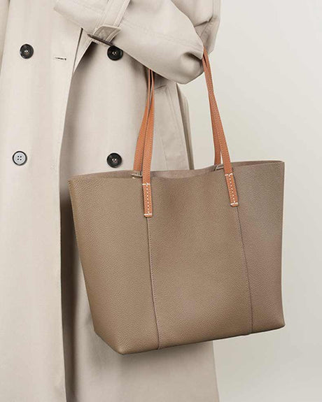 Women's gray Genuine Leather soft Tote Bag 