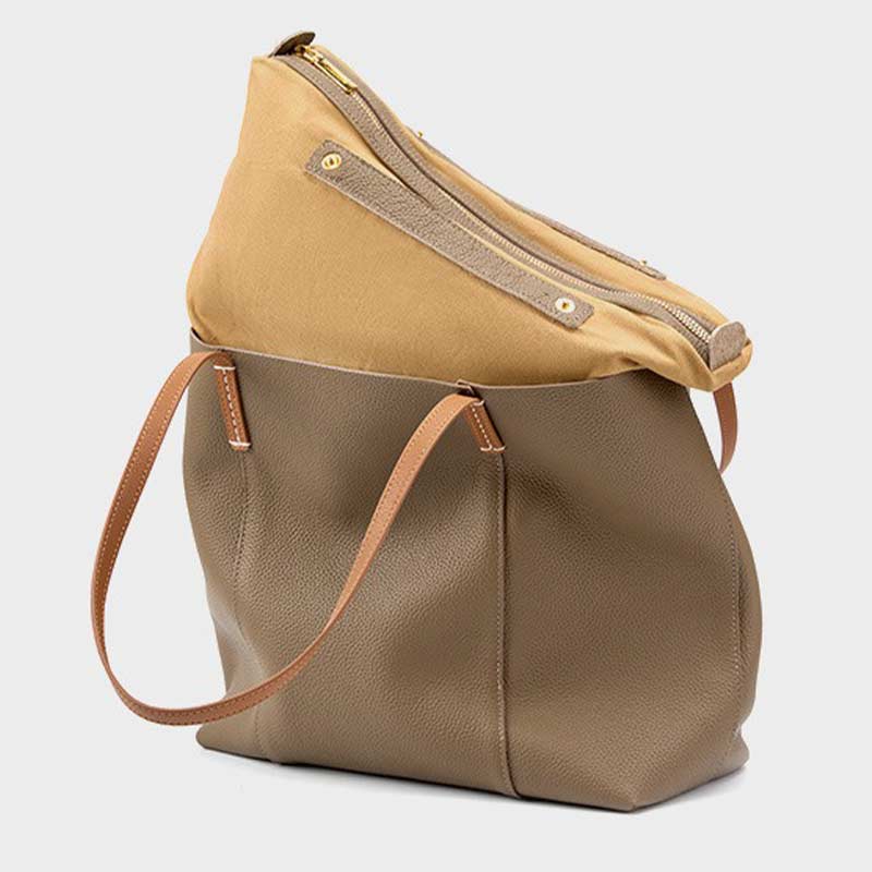  Gray Genuine Leather Minimalist Tote Bag 