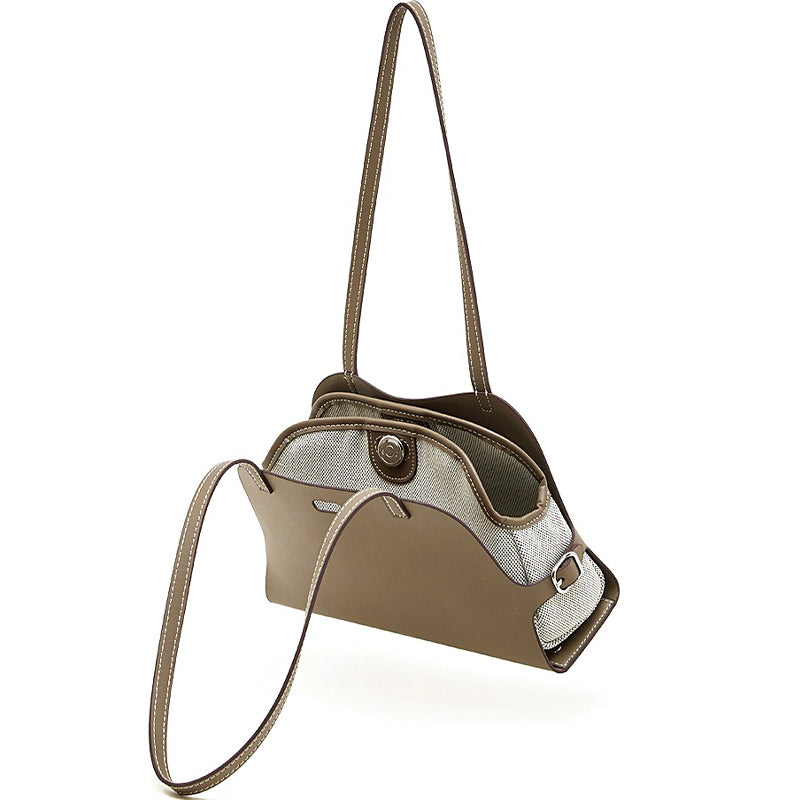 gray Genuine Leather handbag with a shoulder strap 