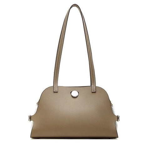 Gray Genuine Leather Saddle Bag with a circular clasp 